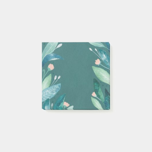 Waterverf blauwgroen floraalblad botanische tuin post-it® notes (Voorkant)