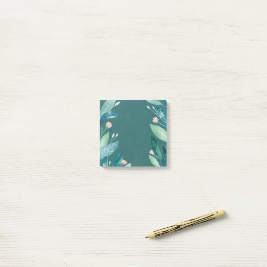 Waterverf blauwgroen floraalblad botanische tuin post-it® notes (Op bureau)