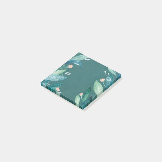 Waterverf blauwgroen floraalblad botanische tuin post-it® notes (Schuin)