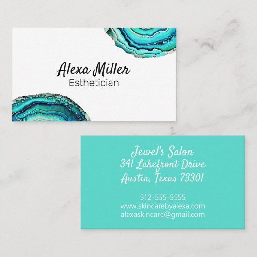 Waterverf Blauwgroen geagate geode slice Crystal Visitekaartje (Voorkant / Achterkant)