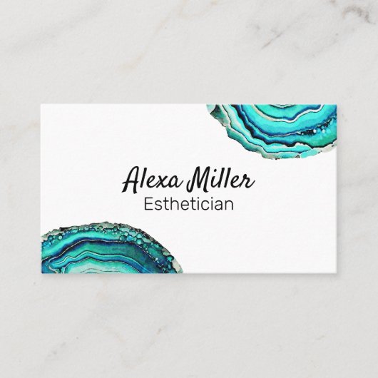 Waterverf Blauwgroen geagate geode slice Crystal Visitekaartje (Voorkant)