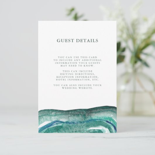 Waterverf Blauwgroen Geode bruiloft gastinformatie Informatiekaartje (Staand voorkant)