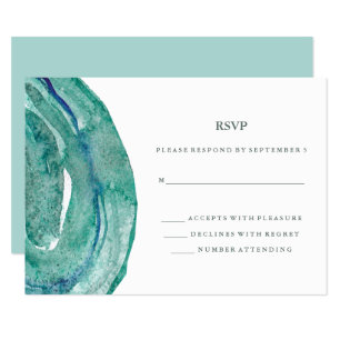 Waterverf Blauwgroen Geode bruiloft RSVP Kaartje
