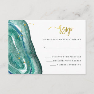 Waterverf Blauwgroen Geode en Faux Gold bruiloft R RSVP Kaartje