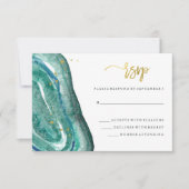 Waterverf Blauwgroen Geode en Faux Gold bruiloft R RSVP Kaartje (Voorkant)