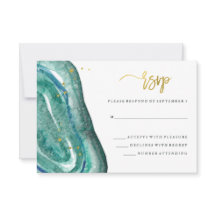 Waterverf Blauwgroen Geode en Faux Gold bruiloft R