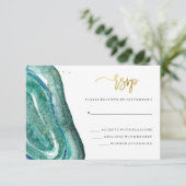 Waterverf Blauwgroen Geode en Faux Gold bruiloft R RSVP Kaartje (Staand voorkant)