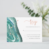 Waterverf Blauwgroen Geode en Faux Roos Gold RSVP (Staand voorkant)