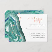 Waterverf Blauwgroen Geode en Faux Roos Gold RSVP (Voorkant / Achterkant)