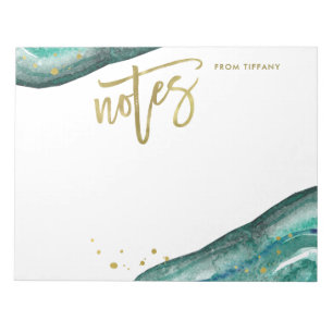 Waterverf Blauwgroen Geode met Gold Typografie Notitieblok