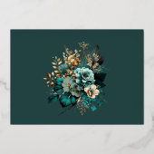 Waterverf Blauwgroen Goud Bloemen Bruiloft Folie Uitnodiging (Achterkant)