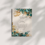 Waterverf Blauwgroen Goud Bloemen Bruiloft Kaart<br><div class="desc">Ons 'Blauwgroen Gold Luxurious Floral' collectie heeft rijke waterverf achtergronden in smaragd en saffier met rozen in dezelfde kleuren en gouden bladeren. Decoratieve letters maken deel uit van een aangepast script, maar kunnen op uw verzoek in een monogramontwerp worden opgenomen. Dit collectie verspreidt zich over bruiloft, kantoor en persoonlijke items....</div>