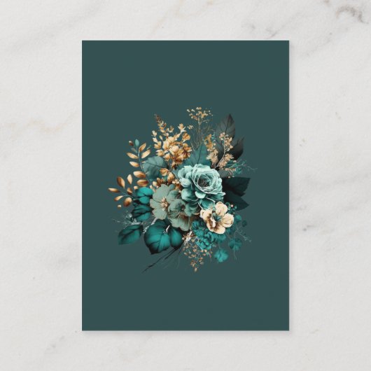 Waterverf Blauwgroen Goud Bloemen Receptie Informatiekaartje (Achterkant)