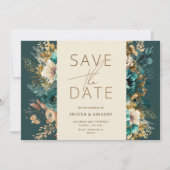 Waterverf Blauwgroen Goud Save the Date Invitation Kaart (Voorkant)