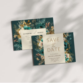 Waterverf Blauwgroen Goud Save the Date Invitation Kaart
