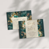 Waterverf Blauwgroen Goud Save the Date Invitation Kaart
