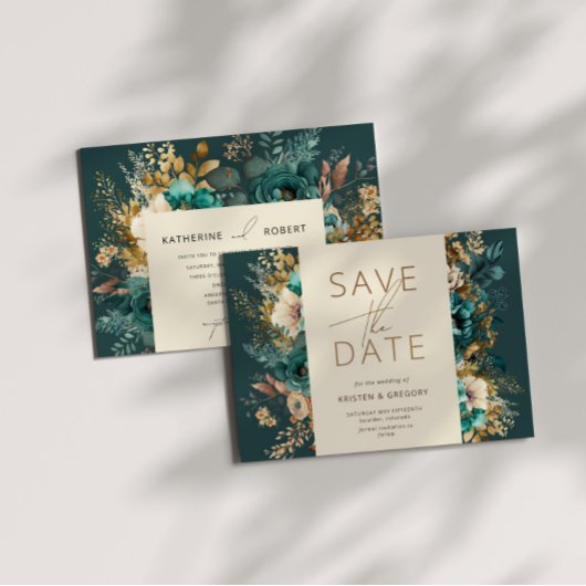 Waterverf Blauwgroen Goud Save the Date Invitation Kaart