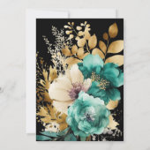 Waterverf Blauwgroen Gouden Bloemen Quinceanera Kaart (Achterkant)