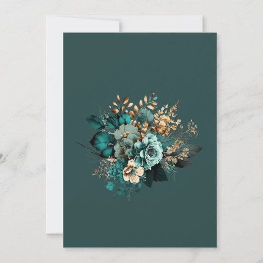 Waterverf Blauwgroen Gouden Bloemen Vrijgezellenfe Kaart (Achterkant)