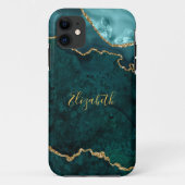 Waterverf Blauwgroen goudmarmer Agate Geode Case-Mate iPhone Case (Achterkant)