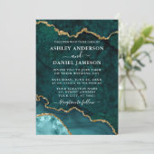 Waterverf Blauwgroen goudmarmer Agate Geode Weddin Kaart (Staand voorkant)