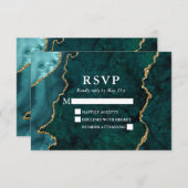 Waterverf Blauwgroen goudmarmer Agate Geode Weddin RSVP Kaartje (Voorkant / Achterkant)