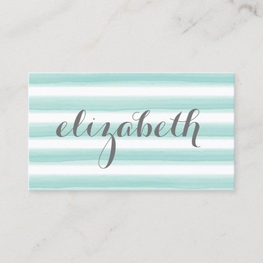 Waterverf Blauwgroen groene strepen vrouwelijk Visitekaartje (Voorkant)