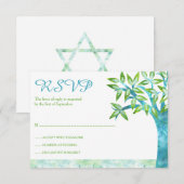 Waterverf Blauwgroen groene vlek Mitzvah RSVP (Voorkant / Achterkant)