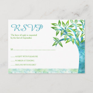 Waterverf Blauwgroen groene vlek Mitzvah RSVP Kaartje