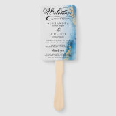 Waterverf | Blauwgroen huwelijksprogramma Hand Fan Handwaaier (Voorkant)