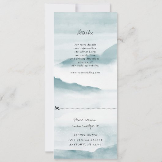 waterverf blauwgroen landschap bruiloft nodigt w r kaart (Achterkant)