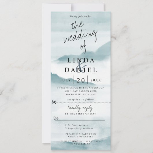 waterverf blauwgroen landschap bruiloft nodigt w r kaart (Voorkant)