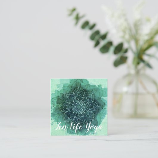 Waterverf Blauwgroen Lotus Floral Square Visitekaa Vierkante Visitekaartje (Staand voorkant)