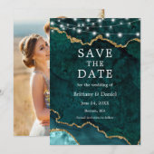 Waterverf Blauwgroen marmer Agate Geode Lichten Fo Save The Date (Voorkant / Achterkant)