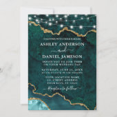 Waterverf Blauwgroen marmer Agate Geode Lights Wed Kaart (Voorkant)