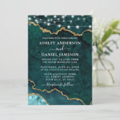 Waterverf Blauwgroen marmer Agate Geode Lights Wed Kaart (Staand voorkant)