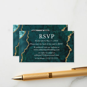 Waterverf Blauwgroen marmer Weddenschap RSVP QR Te Informatiekaartje