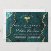 Waterverf Blauwgroen Marmeren Goud Medisch Afstude Kaart (Voorkant)