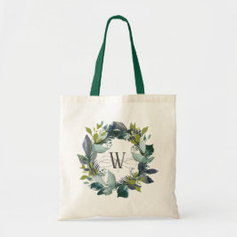 Waterverf Blauwgroen monogram  met baard Tote Bag