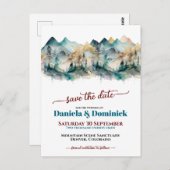 Waterverf Blauwgroen Mountain Wedding Save the Dat Briefkaart (Voorkant / Achterkant)