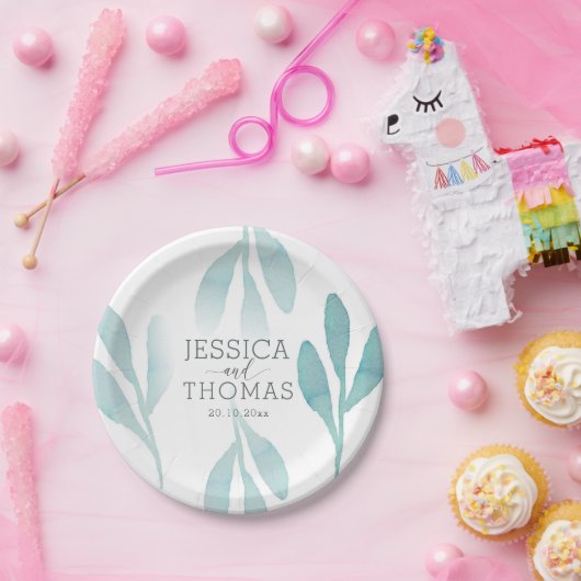 Waterverf Blauwgroen olievlek Papieren Bordje (Feest)