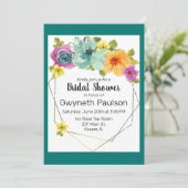 Waterverf Blauwgroen Oranje Geel Roze Bloemgoud Kaart (Staand voorkant)