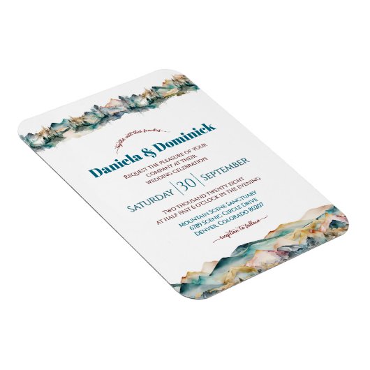 Waterverf Blauwgroen Oranje Mountain Wedding Invit Magneet (Rechterzijde)