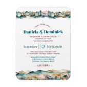 Waterverf Blauwgroen Oranje Mountain Wedding Invit Magneet (Verticaal)