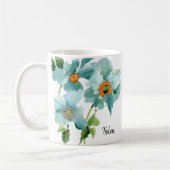 💦 Waterverf Blauwgroen papaver naam of monogram Koffiemok (Links)