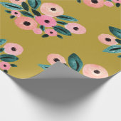 Waterverf Blauwgroen, roze en goudbloem Cadeaupapier (Hoek)