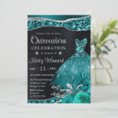 Waterverf Blauwgroen Silver Glitter Dress Quincean Kaart (Staand voorkant)