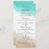 Waterverf Blauwgroen & Tan Elegant Strand Bruiloft Menu (Voorkant / Achterkant)