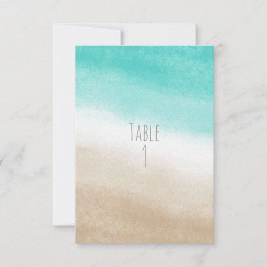 Waterverf Blauwgroen & Tan Elegant Strand Trouwtaf Kaart (Voorkant)