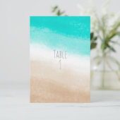 Waterverf Blauwgroen & Tan Elegant Strand Trouwtaf Kaart (Staand voorkant)